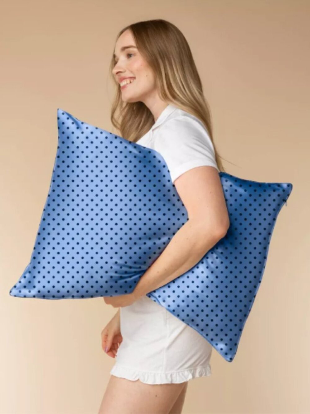 Kitsch Queen Satin Standard Pillowcase Thread Count 600 | In Blue Dots | NWT